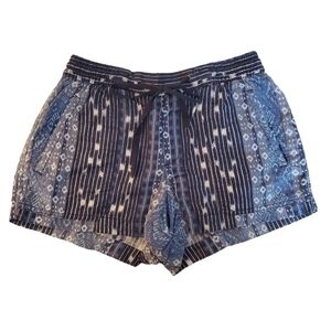 Gap Shorts XS Pullon Blue Ikat Linen Blend‎ Drawstring Boho Pockets